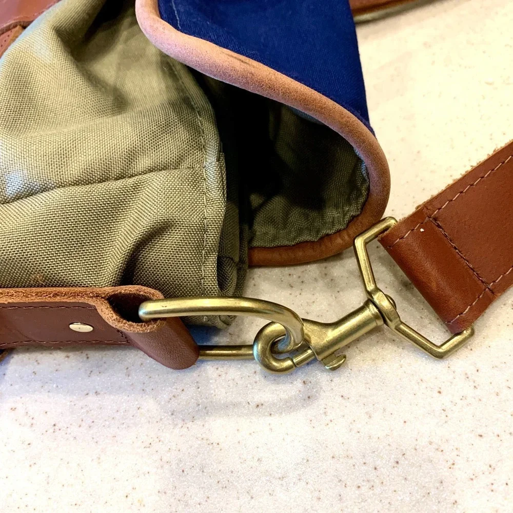 SWORD & PLOUGH Laptop Messenger Bag Blue Taupe Brown Leather Veteran USA Patriot